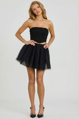 High Waist Tulle Mini Skirt in Black