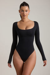 Seamless Long-Sleeve Bodysuit in Black