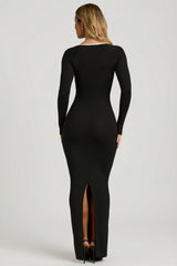 Modal Contrast-Trim Maxi Dress in Black