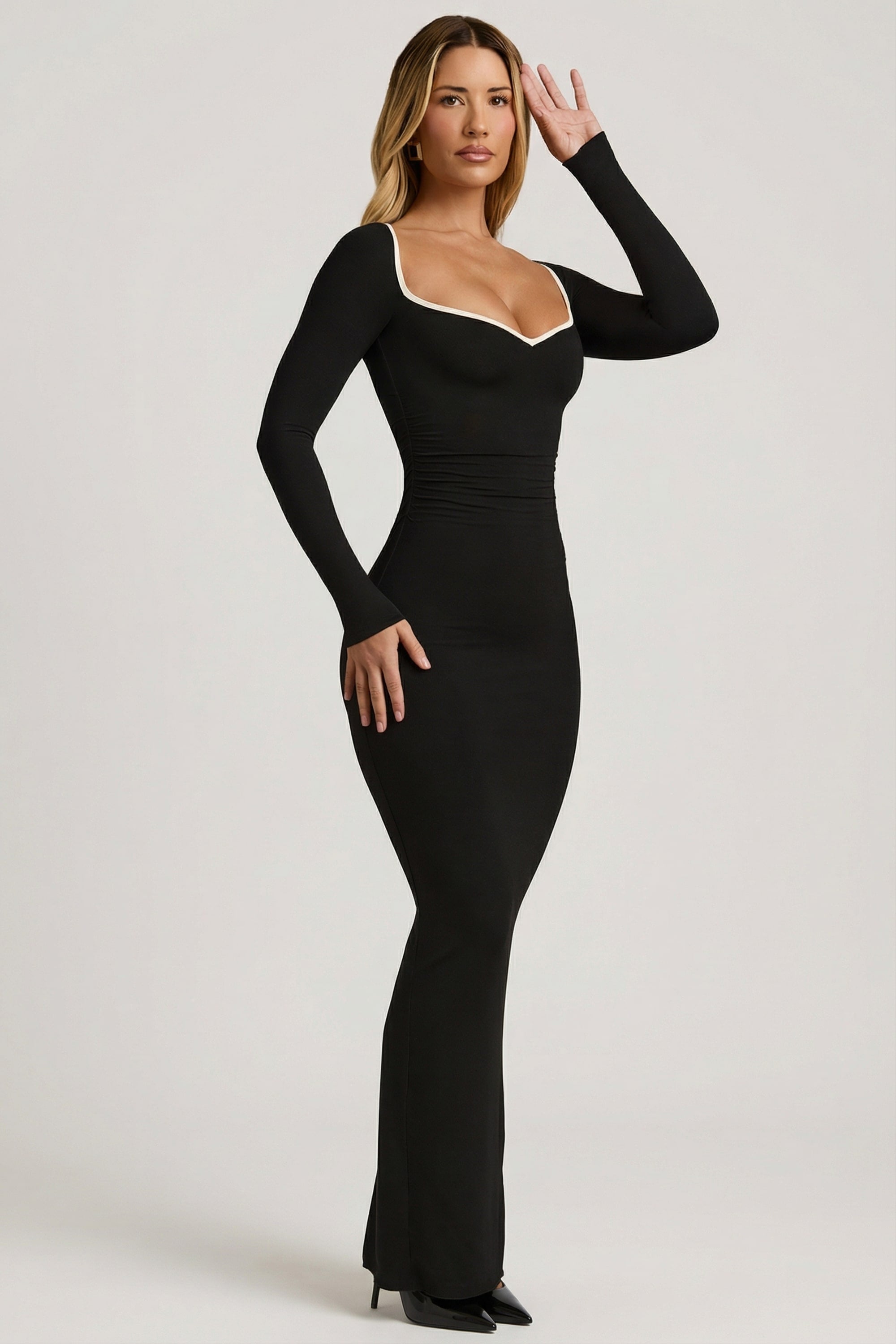 Modal Contrast-Trim Maxi Dress in Black