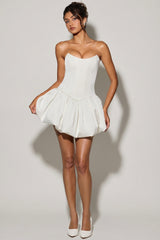 Lace-Up Bubble Hem Corset Micro Mini Dress in White
