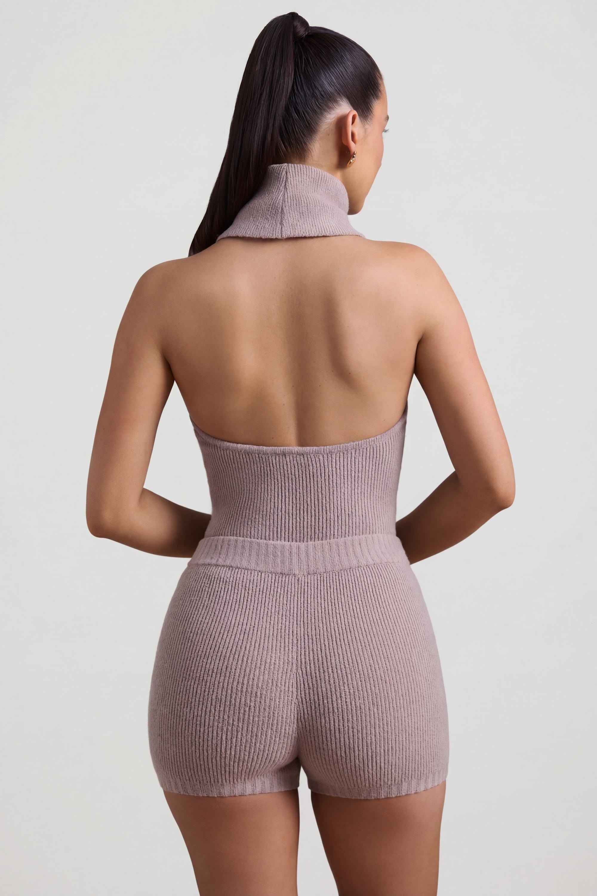 Ribbed-Knit Shorts in Taupe